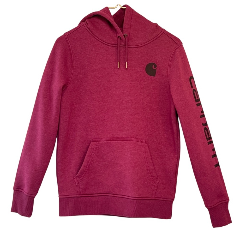 Carhartt Relaxed Fit Logo Sleeve Hoodie Sweatshirt Pink XS